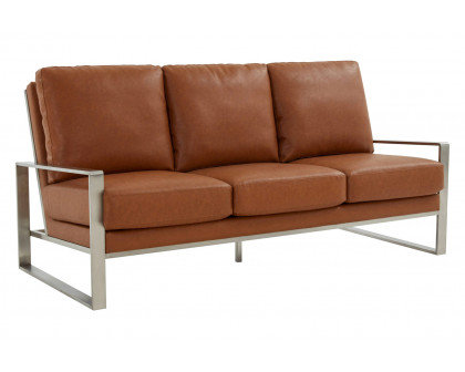 LeisureMod - Jefferson Contemporary Modern Design Leather Sofa With Silver Frame