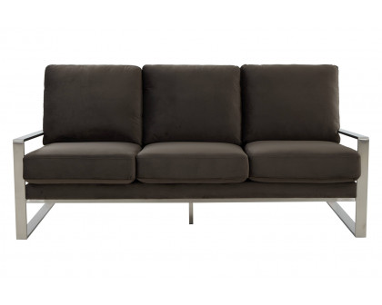 LeisureMod Jefferson Contemporary Modern Design Velvet Sofa With Silver Frame - Dark Gray