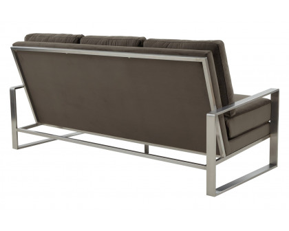 LeisureMod Jefferson Contemporary Modern Design Velvet Sofa With Silver Frame - Dark Gray