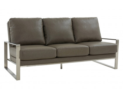 LeisureMod - Jefferson Contemporary Modern Design Leather Sofa With Silver Frame