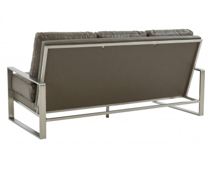 LeisureMod Jefferson Contemporary Modern Design Leather Sofa With Silver Frame - Gray