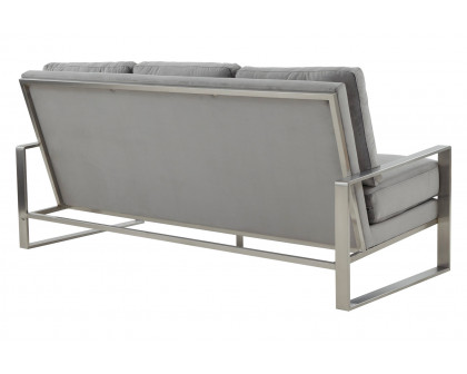 LeisureMod Jefferson Contemporary Modern Design Velvet Sofa With Silver Frame - Light Gray