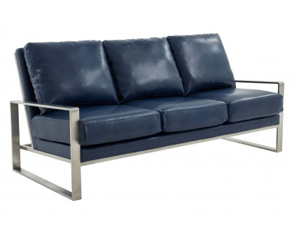 LeisureMod - Jefferson Contemporary Modern Design Leather Sofa With Silver Frame