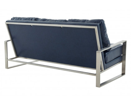 LeisureMod Jefferson Contemporary Modern Design Leather Sofa With Silver Frame - Navy Blue