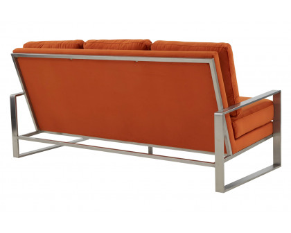 LeisureMod Jefferson Contemporary Modern Design Velvet Sofa With Silver Frame - Orange