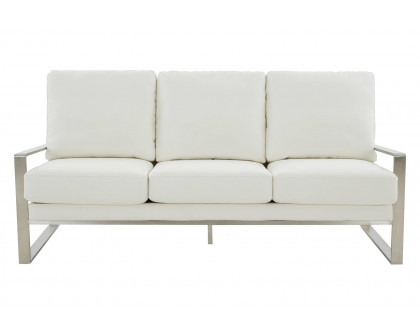 LeisureMod Jefferson Contemporary Modern Design Leather Sofa With Silver Frame - White