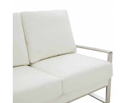 LeisureMod Jefferson Contemporary Modern Design Leather Sofa With Silver Frame - White