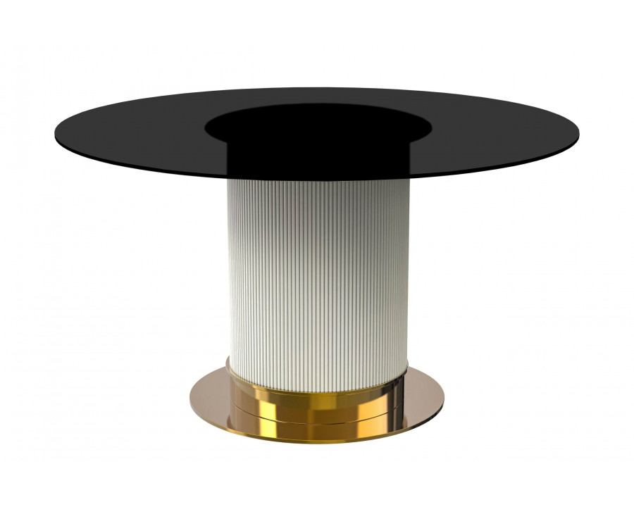 LeisureMod Jexis Modern 60" Round Dining Table with Glass Top and White/Gold Pedestal Base - Black