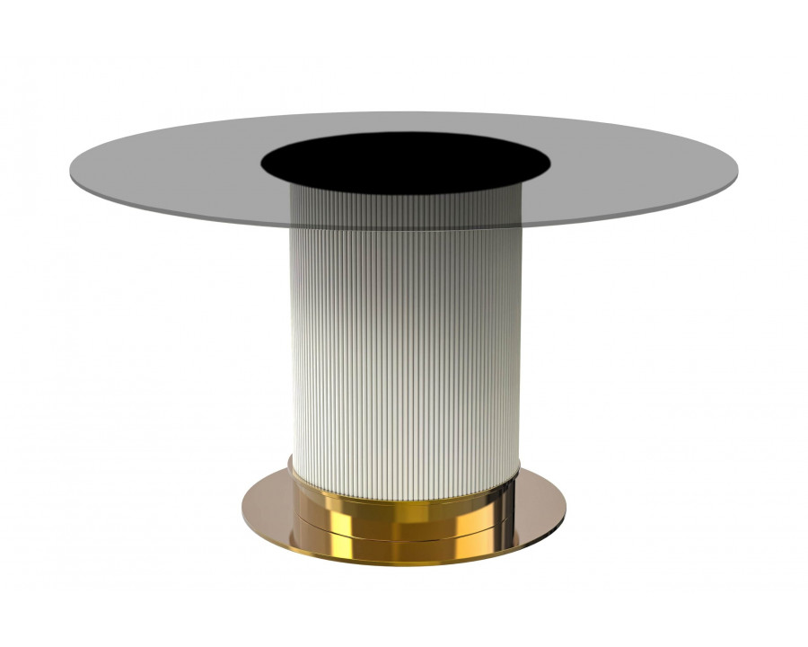 LeisureMod Jexis Modern 60" Round Dining Table with Glass Top and White/Gold Pedestal Base - Clear