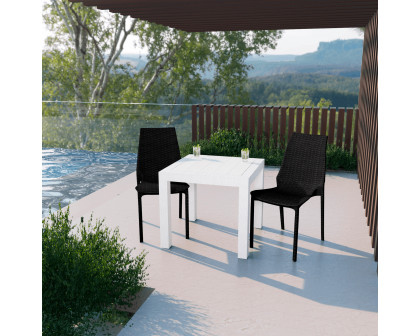 LeisureMod Kent Outdoor White Table With 2 Black Chairs Dining Set - White/Black