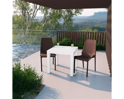 LeisureMod Kent Outdoor White Table With 2 Brown Chairs Dining Set - White/Brown