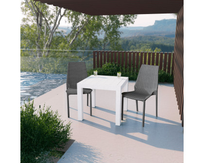 LeisureMod Kent Outdoor White Table With 2 Black Chairs Dining Set