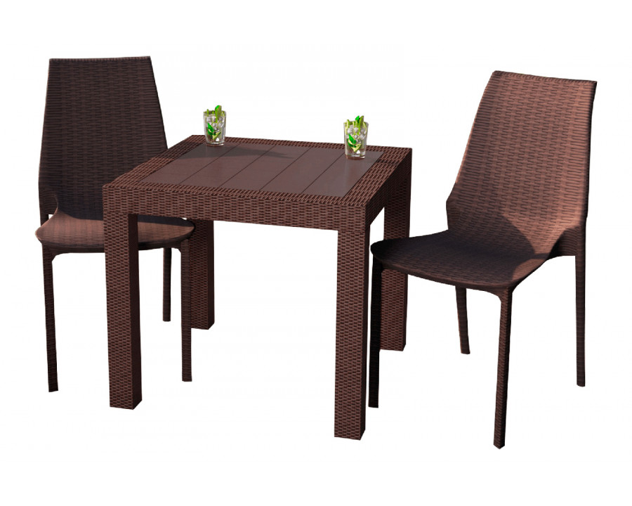 LeisureMod Kent Outdoor Dining Set With 2 Chairs - Brown