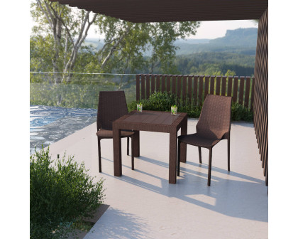 LeisureMod Kent Outdoor Dining Set With 2 Chairs - Brown