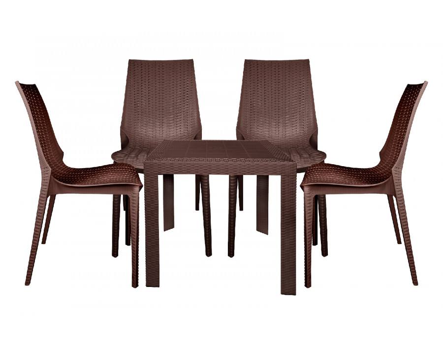 LeisureMod Kent Outdoor Dining Set With 4 Chairs - Brown