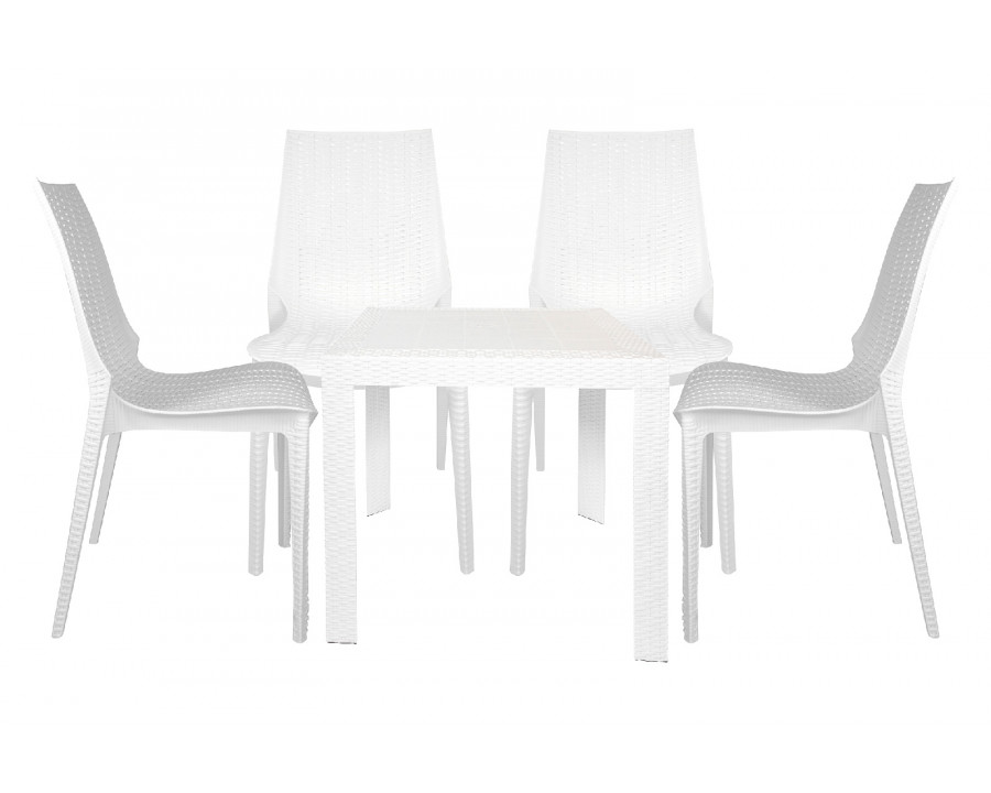 LeisureMod Kent Outdoor Dining Set With 4 Chairs - White