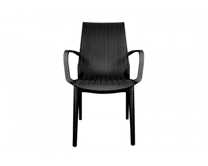 LeisureMod Kent Outdoor Dining Arm Chair - Black