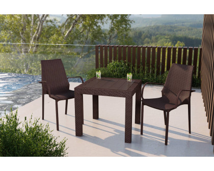 LeisureMod Kent Outdoor Dining Arm Chair - Brown