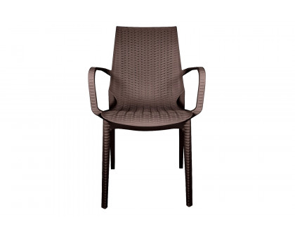 LeisureMod Kent Outdoor Dining Arm Chair - Brown