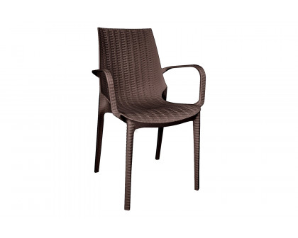 LeisureMod Kent Outdoor Dining Arm Chair - Brown