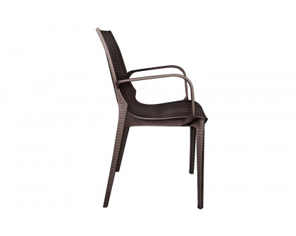 LeisureMod Kent Outdoor Dining Arm Chair - Brown