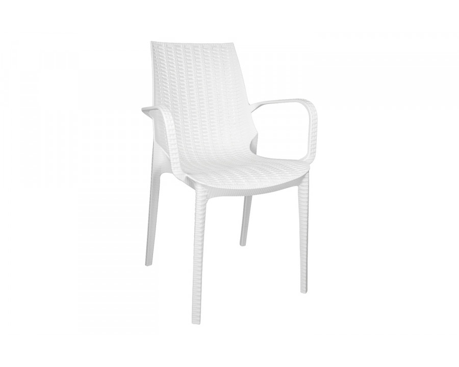 LeisureMod Kent Outdoor Dining Arm Chair - White