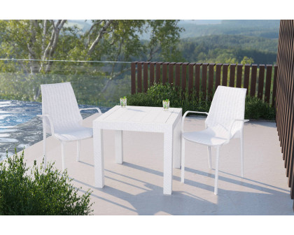 LeisureMod Kent Outdoor Dining Arm Chair - White