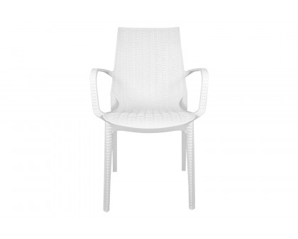 LeisureMod Kent Outdoor Dining Arm Chair - White