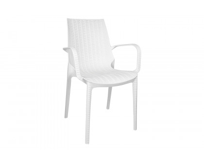 LeisureMod Kent Outdoor Dining Arm Chair - White