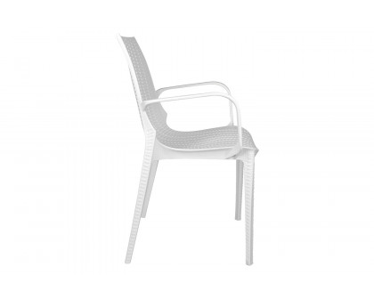 LeisureMod Kent Outdoor Dining Arm Chair - White