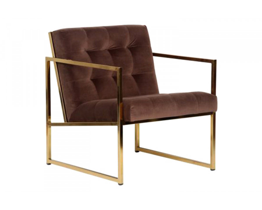 LeisureMod Lexington Tufted Velvet Accent Armchair with Gold Frame - Coffee/Brown