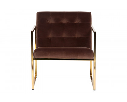 LeisureMod™ Lexington Tufted Velvet Accent Armchair with Gold Frame - Coffee/Brown