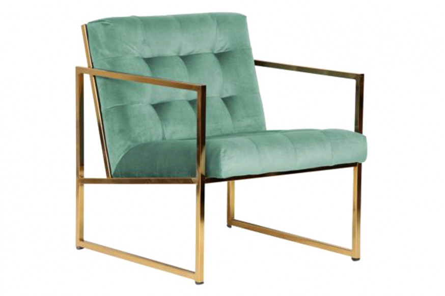 LeisureMod™ Lexington Tufted Velvet Accent Armchair with Gold Frame - Turquoise