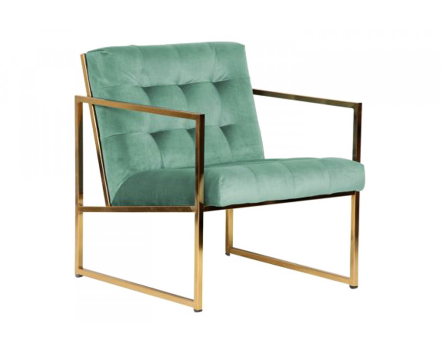 LeisureMod Lexington Tufted Velvet Accent Armchair with Gold Frame - Turquoise