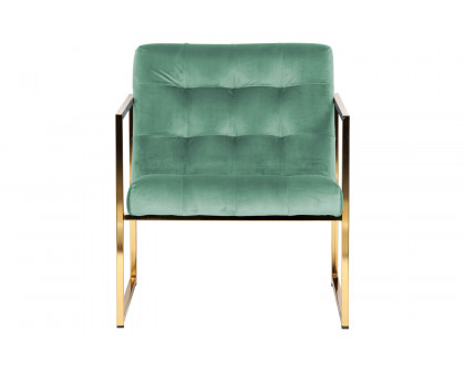 LeisureMod Lexington Tufted Velvet Accent Armchair with Gold Frame - Turquoise