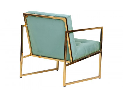 LeisureMod™ Lexington Tufted Velvet Accent Armchair with Gold Frame - Turquoise