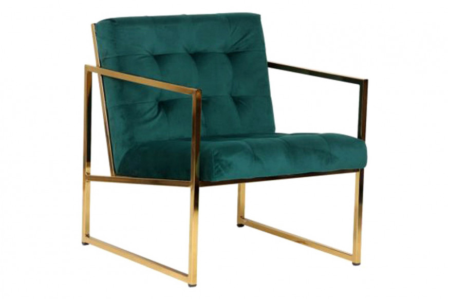 LeisureMod™ Lexington Tufted Velvet Accent Armchair with Gold Frame - Emerald/Green