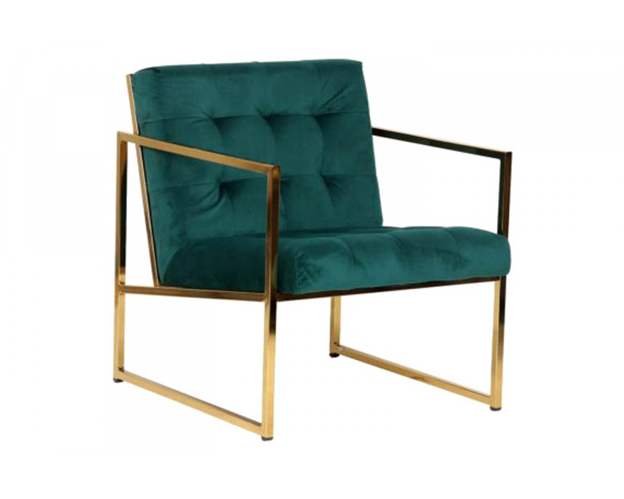 LeisureMod Lexington Tufted Velvet Accent Armchair with Gold Frame - Emerald/Green