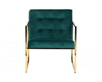 LeisureMod™ Lexington Tufted Velvet Accent Armchair with Gold Frame - Emerald/Green