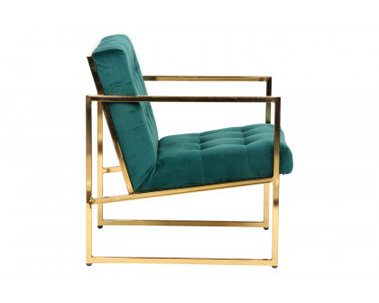 LeisureMod™ Lexington Tufted Velvet Accent Armchair with Gold Frame - Emerald/Green