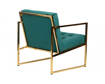 LeisureMod™ Lexington Tufted Velvet Accent Armchair with Gold Frame - Emerald/Green