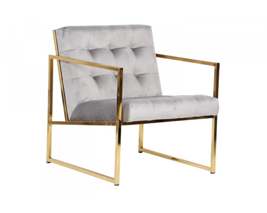 LeisureMod Lexington Tufted Velvet Accent Armchair with Gold Frame - Fossil/Gray