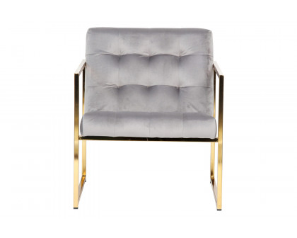 LeisureMod™ Lexington Tufted Velvet Accent Armchair with Gold Frame - Fossil/Gray