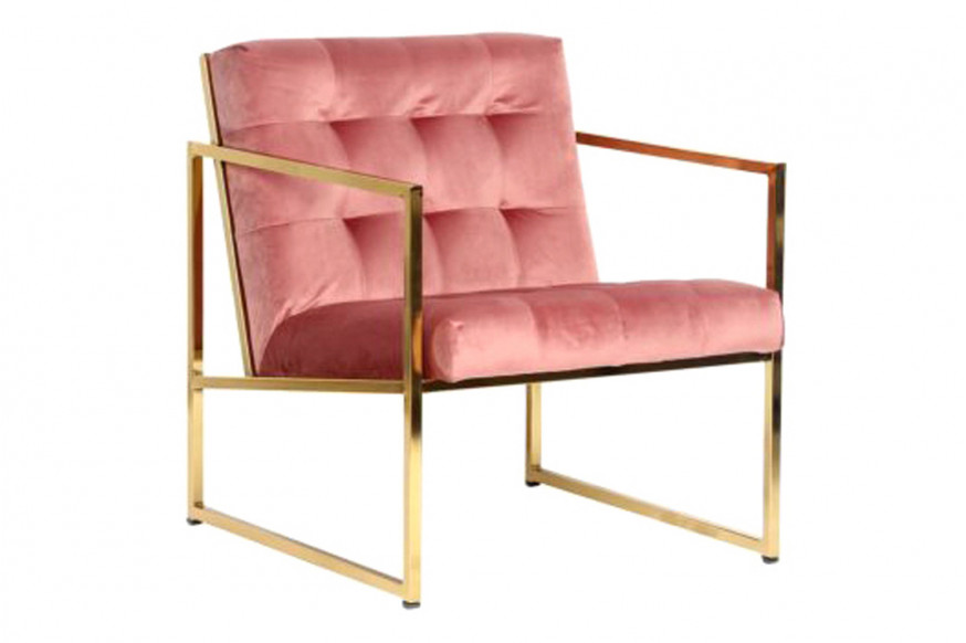 LeisureMod™ Lexington Tufted Velvet Accent Armchair with Gold Frame - Royal/Rose