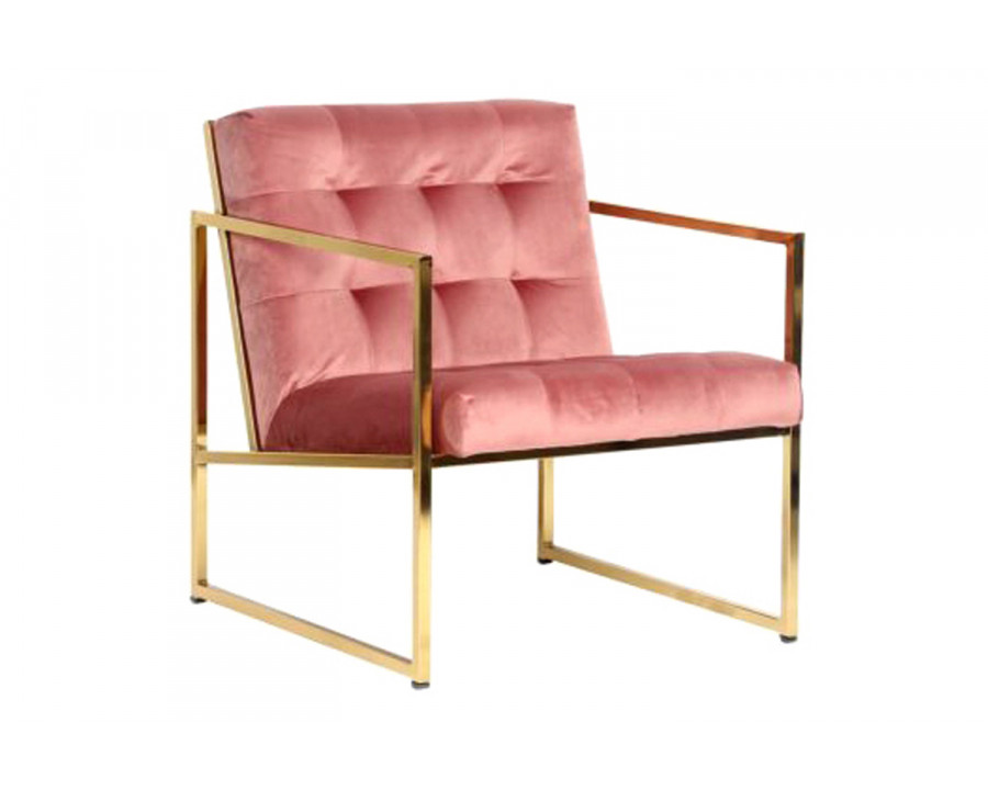 LeisureMod Lexington Tufted Velvet Accent Armchair with Gold Frame - Royal/Rose