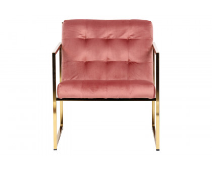 LeisureMod™ Lexington Tufted Velvet Accent Armchair with Gold Frame - Royal/Rose