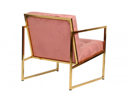 LeisureMod™ Lexington Tufted Velvet Accent Armchair with Gold Frame - Royal/Rose