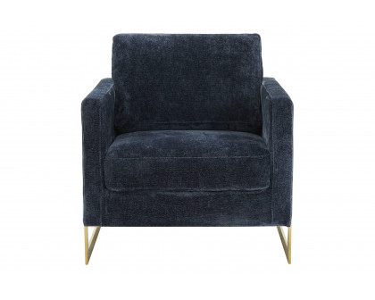 LeisureMod Lincoln Boucle Fabric Accent Armchair Gold Stainless Steel Frame - Blue