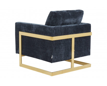 LeisureMod Lincoln Boucle Fabric Accent Armchair Gold Stainless Steel Frame - Blue