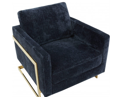 LeisureMod Lincoln Boucle Fabric Accent Armchair Gold Stainless Steel Frame - Blue